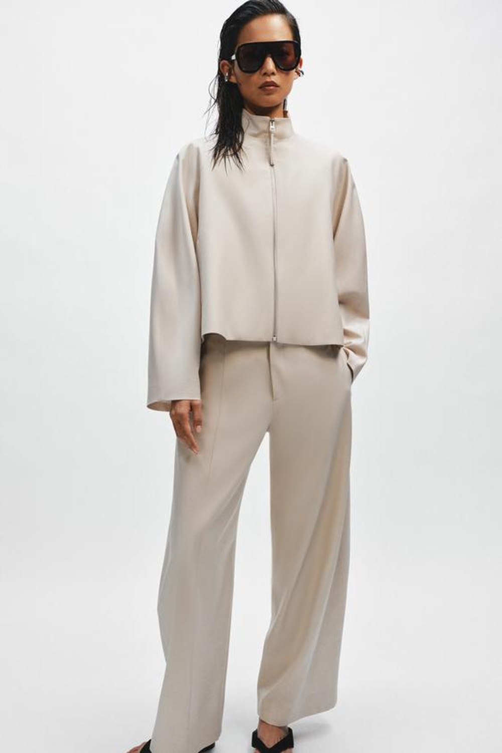 ZARA БРЮКИ BALLOON ИЗ СМЕСОВОЙ ШЕРСТИ — ZW COLLECTION, БЕЖЕВЫЙ