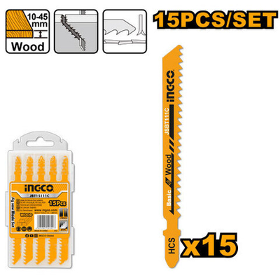Полотно по дереву для электролобзика 15шт. 74мм-HCS-8TPI INGCO JBT15111C