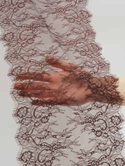 Кружево шантильи горький шоколад неэластичное ширина 23 см длина 1.45 м