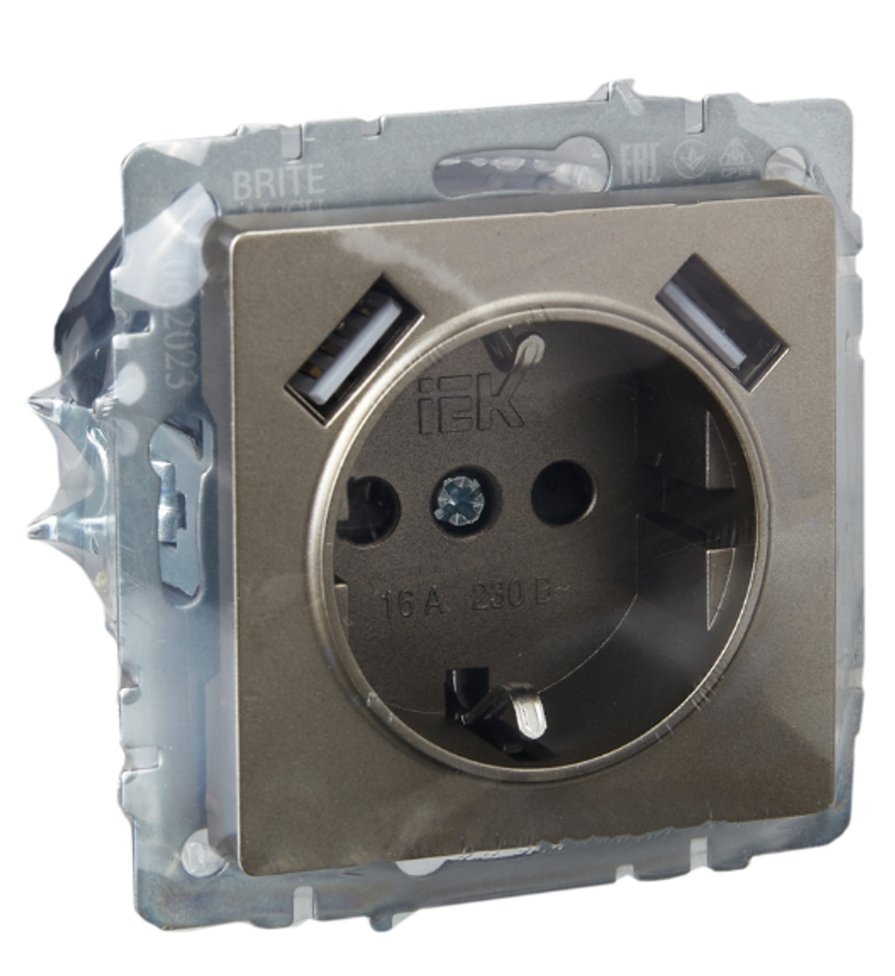 Розетка с заземлением  IEK BR-R14-16-U21-D21-K37