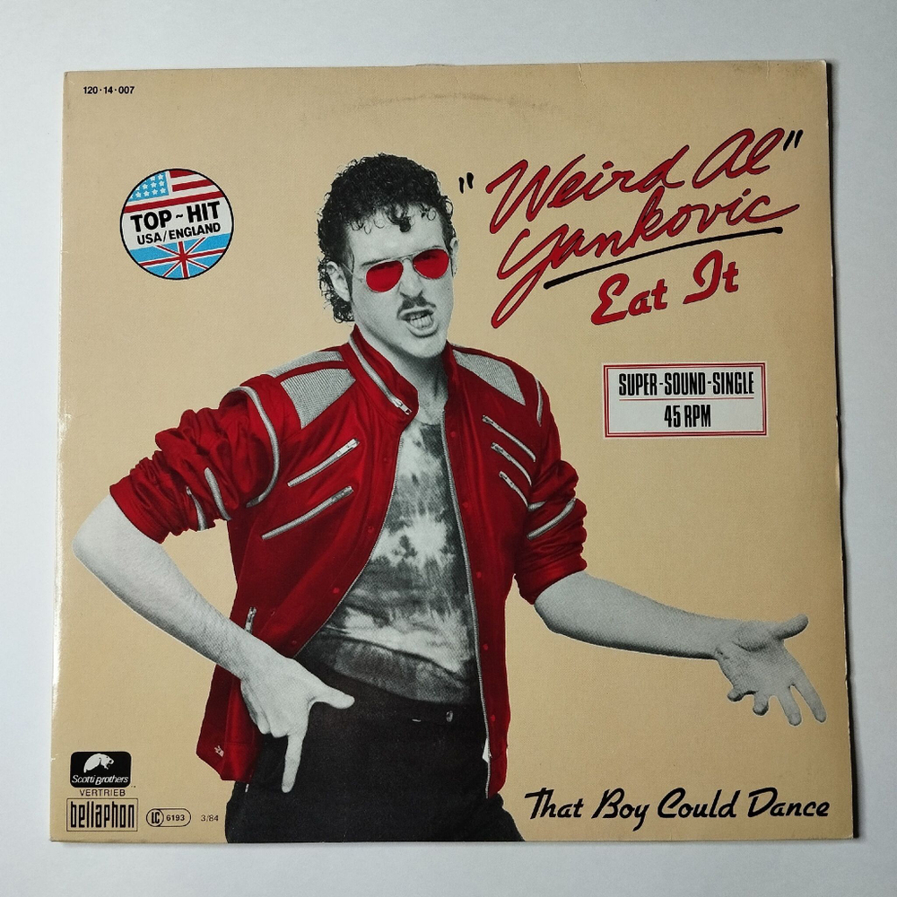 Винтажная виниловая пластинка LP Weird Al Yankovic Странный Эл Янкович Eat It (Germany 1984) 45 RPM Maxi Single