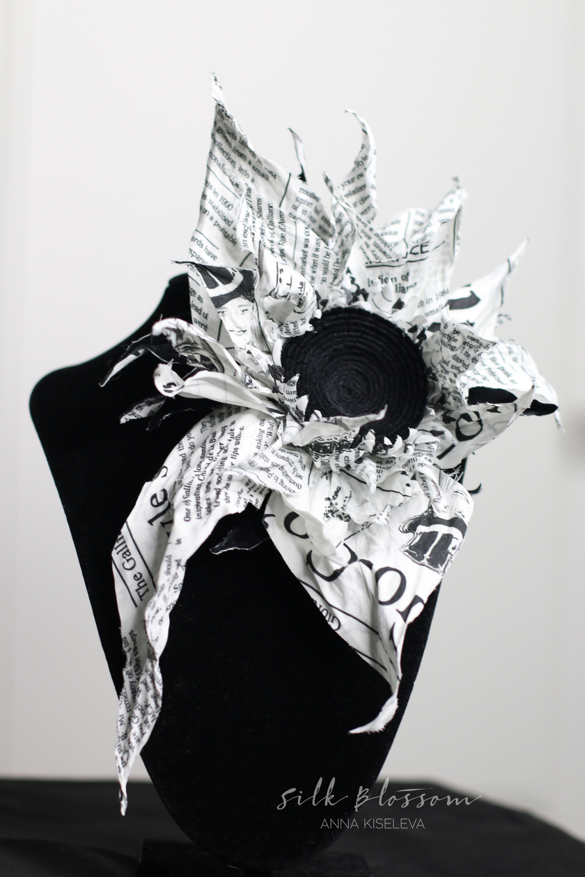 Брошь из ткани "Цветочные новости - подсолнух"