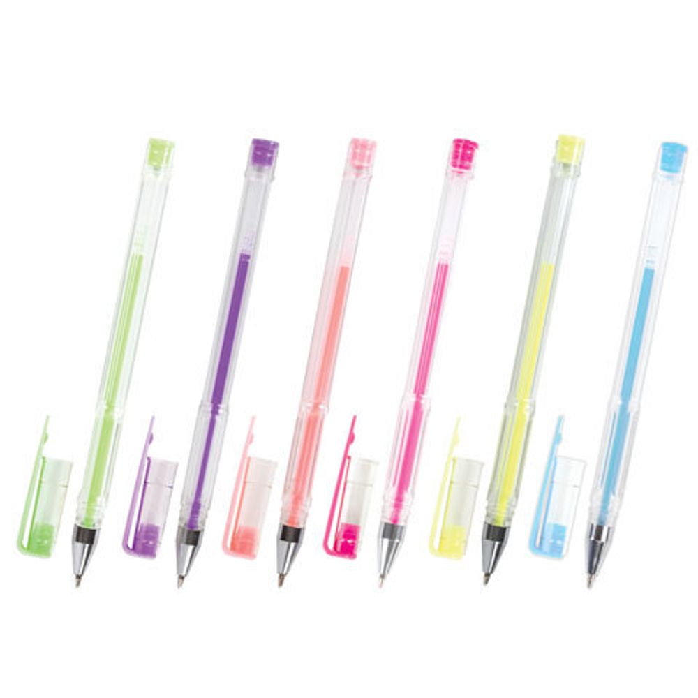 Ручки гелевые ПИФАГОР, НАБОР 6 ЦВЕТОВ, ПАСТЕЛЬНЫЕ, корпус прозрачный, узел 0,7 мм, линия письма 0,5 мм, 142797