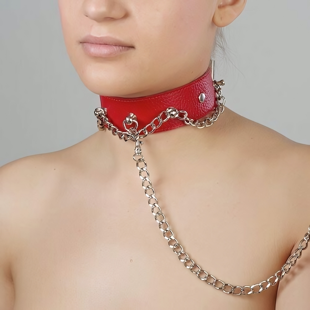 Красный ошейник из натуральной кожи (Цвет: красный)