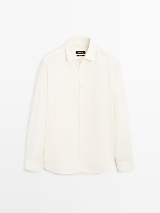 Massimo Dutti Рубашка классического кроя из хлопковой смеси, кремовый