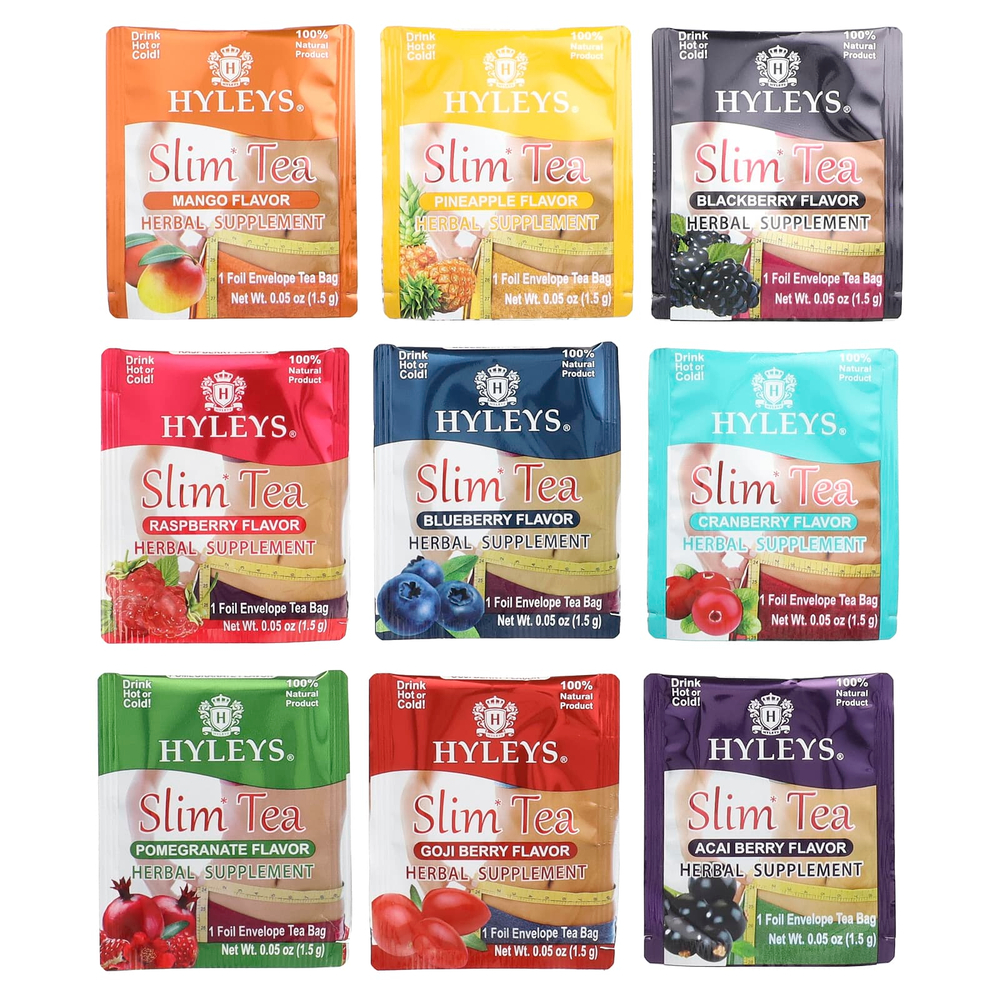 Hyleys Tea, Slim Tea, набор из 9 вкусов, чайные пакетики в 100 фольгированных пакетиках, 150 г (5,29 унции)