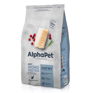 Сухой корм AlphaPet Superpremium Monoprotein для взрослых кошек из белой рыбы
