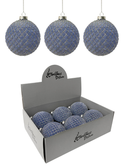 Набор шаров 10см 6шт ChristmasDeLuxe голубой с узором шампань