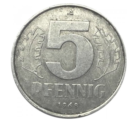 Монета 5 пфенигов (ГДР) 1968 г