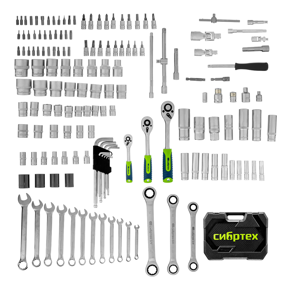 Набор инструментов, 1/2", 3/8", 1/4", пластиковый кейс 160 предм. Сибртех