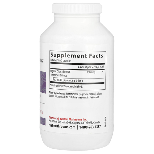 Real Mushrooms, Чага, экстракт грибов в порошке, 300 капсул