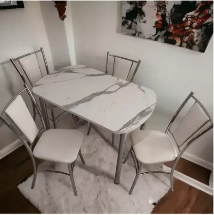 Обеденная группа стол NGVK Хогарт Белый мрамор и 4 стула Америна цвет Белый