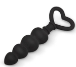 Черная рельефная анальная цепочка с ручкой-сердечком - 15 см.