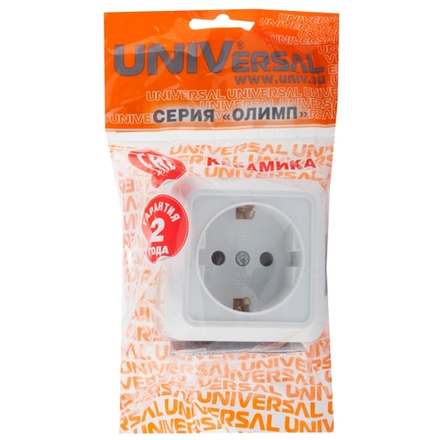 Розетка 1-м с/з ОП Олимп, 16А бел., UNIVersal O0022