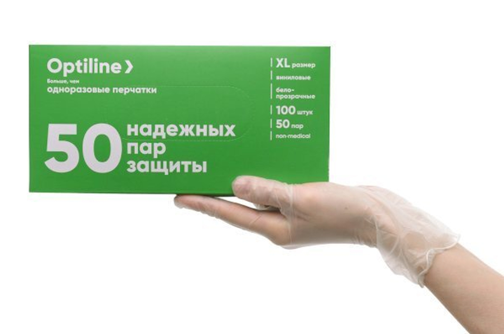 Перчатки виниловые Optiline, размер XL, прозрачные, 100 штук