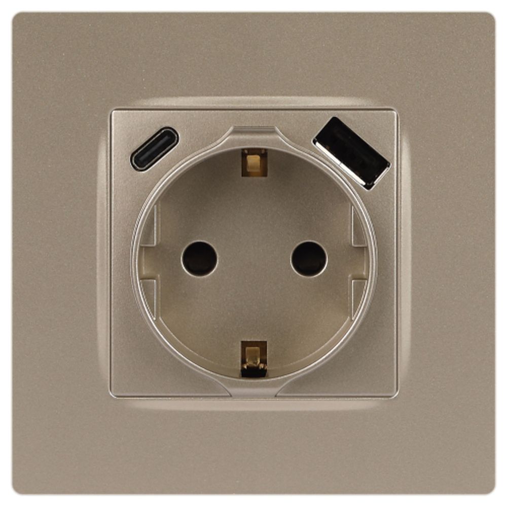 Розетка ЭРА Серия 12 12-4108-04 2P+E 16A-250В со шторками с USB type-A+C 5В-3А шампань