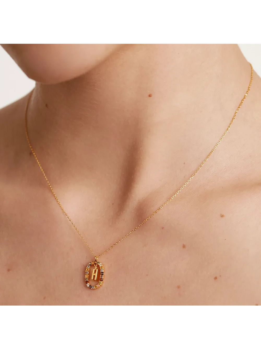 Колье Буква H серебро 925 пробы покрытое золотом