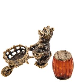 AM-3111 Фигурка «Медведь Запасливый с тележкой» (латунь, янтарь)