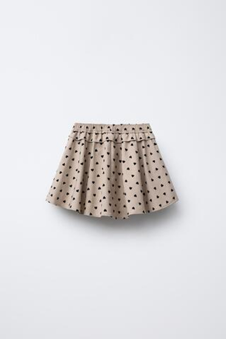 ZARA ЮБКА-ШОРТЫ С ФЛОКОВЫМ ПРИНТОМ, СВЕТЛО-БЕЖЕВЫЙ