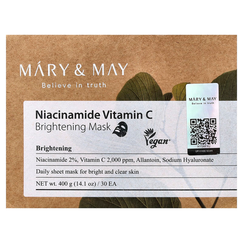 Mary & May, Никотинамид с витамином C, осветляющая косметическая маска, 30 шт., 400 г (14,1 унции)