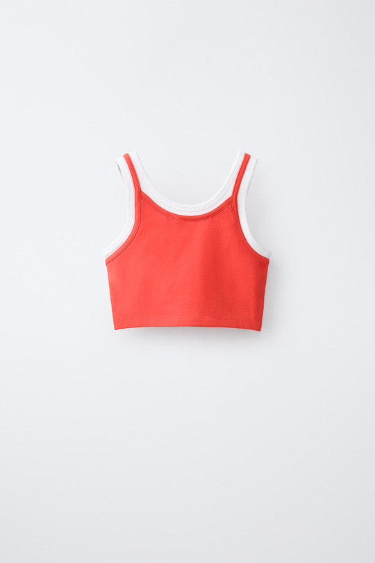 ZARA ДВУХСЛОЙНЫЙ ТОП КОНТРАСТНОГО ЦВЕТА, ОРАНЖЕВЫЙ