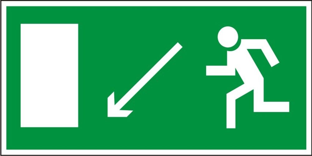 Знак E08 Направление к эвакуационному выходу налево вниз (табличка, наклейка)