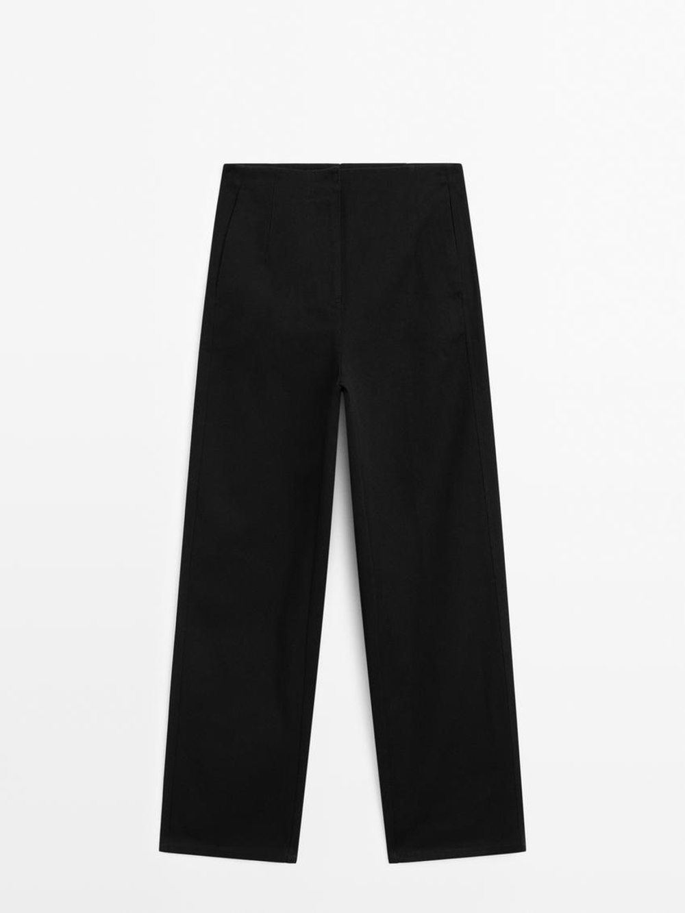 Massimo Dutti Брюки из хлопка с широкими штанинами без пояса, черный