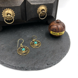 Серьги Lotus Flower бирюза из латуни