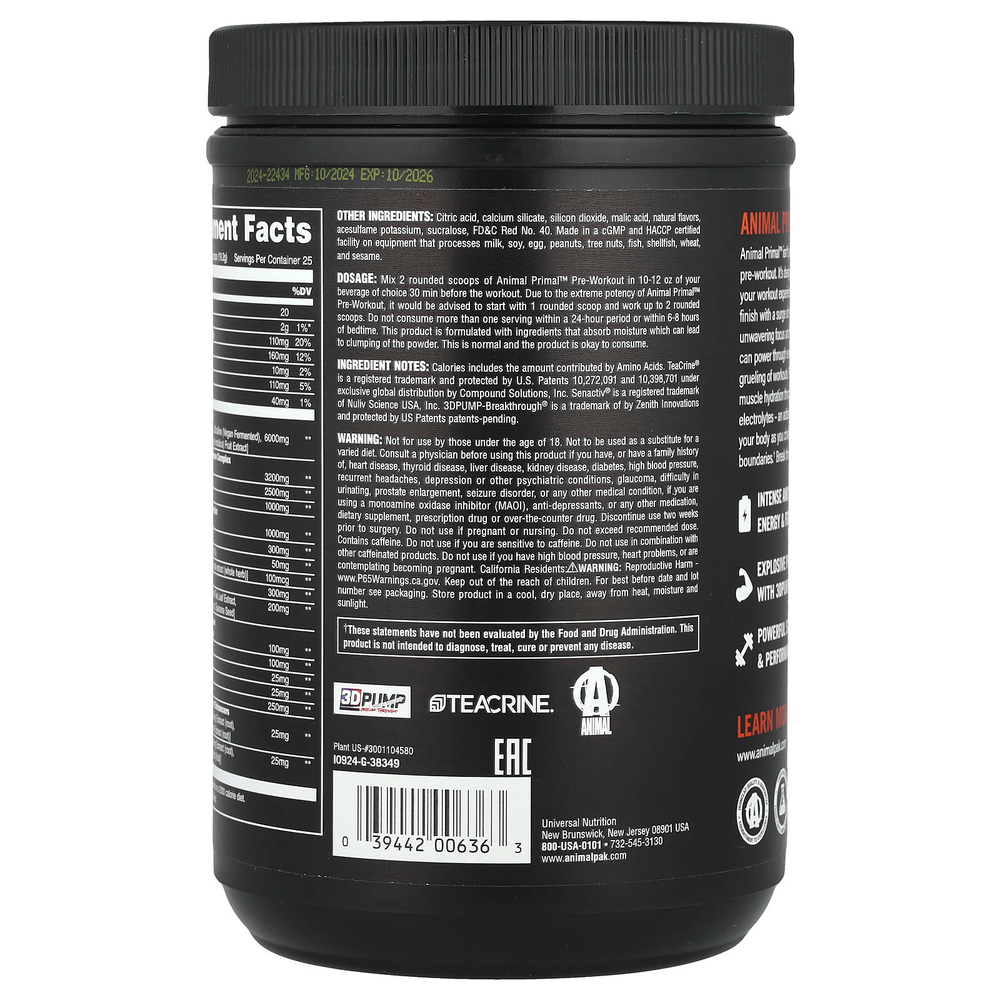 Animal, Pre Workout Primal ™, порошок с ягодами дракона, 480 г (1,05 фунта)
