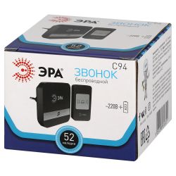 Звонок дверной ЭРА C94 беспроводной, от сети, черный, 52 мелодии | Электрозвонки беспроводные
