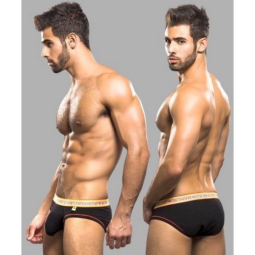 Мужские трусы брифы черные с желтой резинкой Andrew Christian Brief  AC9784