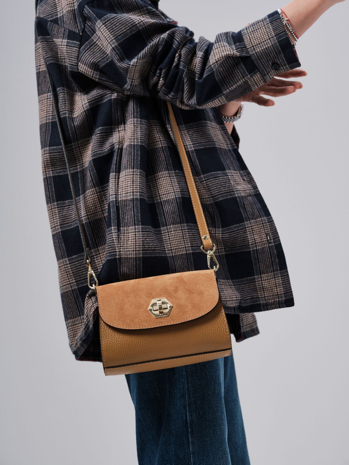 Сумка замшевая на плечо кросс-боди глина