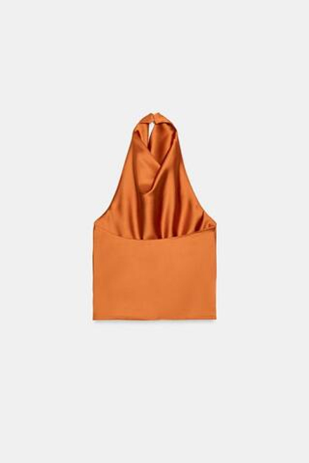 ZARA АТЛАСНЫЙ ТОП С ГОРЛОВИНОЙ ХАЛТЕР, ОРАНЖЕВЫЙ