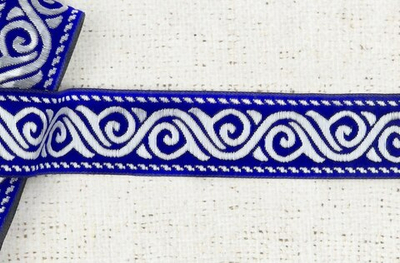 Тесьма жаккард, ш. 3,4 см, электрик с серебром