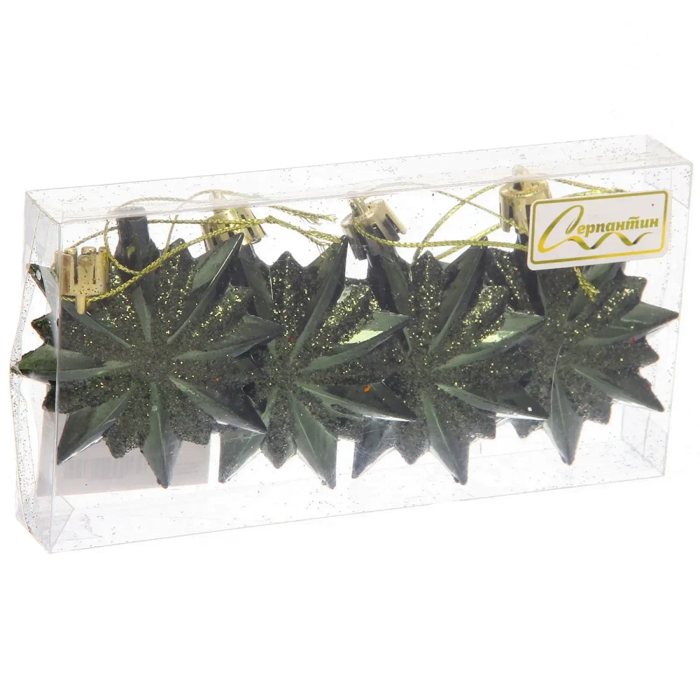 Ёлочные игрушки «Таинственное очарование» Звезда остроконечная 6 см (набор 4 шт), изумруд