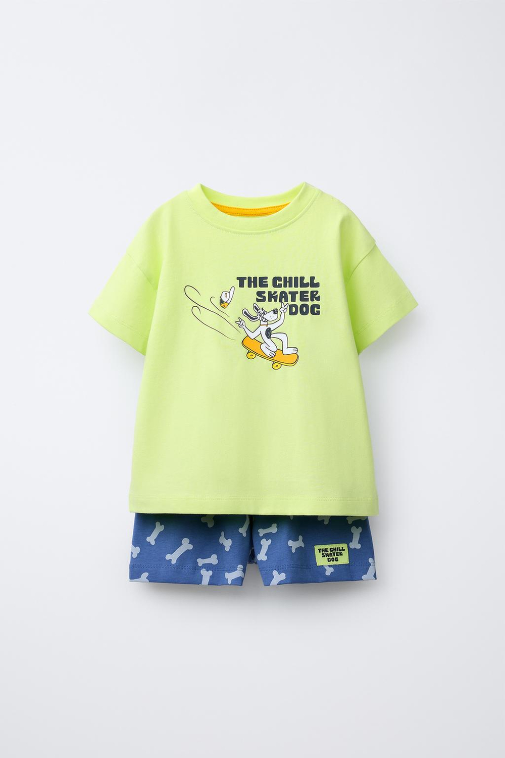 ZARA ПИЖАМА С ПРИНТОМ «СОБАКА» И «КОСТИ», ЛАЙМОВЫЙ