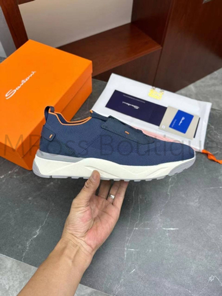 Мужские синие текстильные кроссовки Santoni