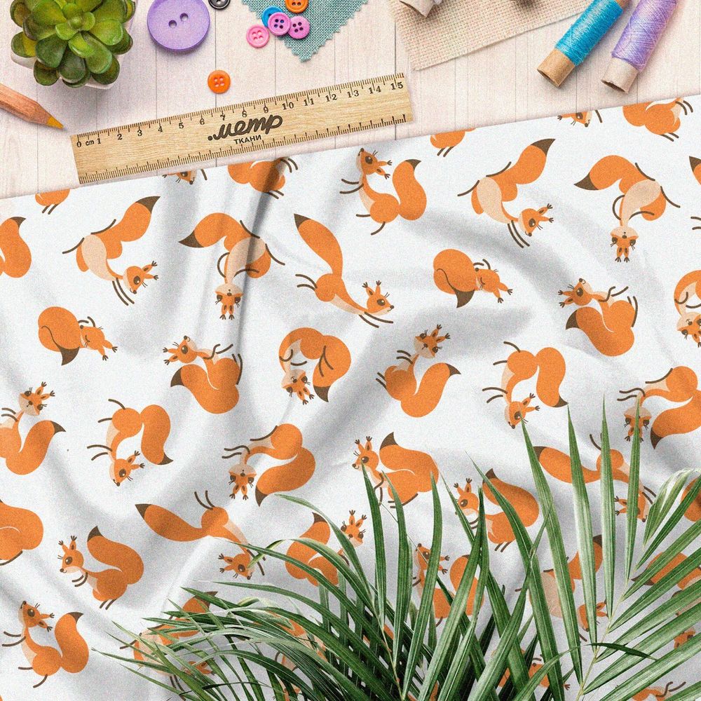 Ткань кулирная гладь игривые лисята