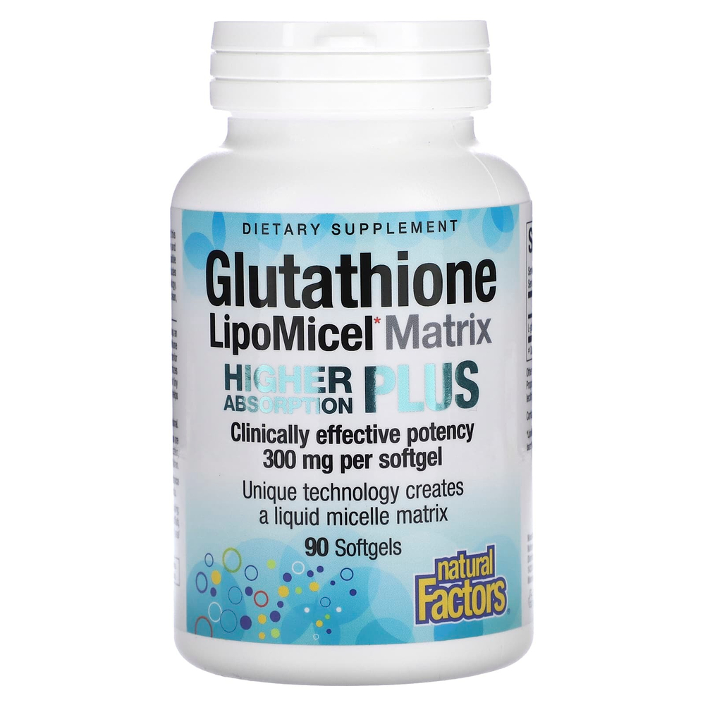 Natural Factors, Glutathione LipoMicel Matrix, 300 мг, 90 мягких таблеток