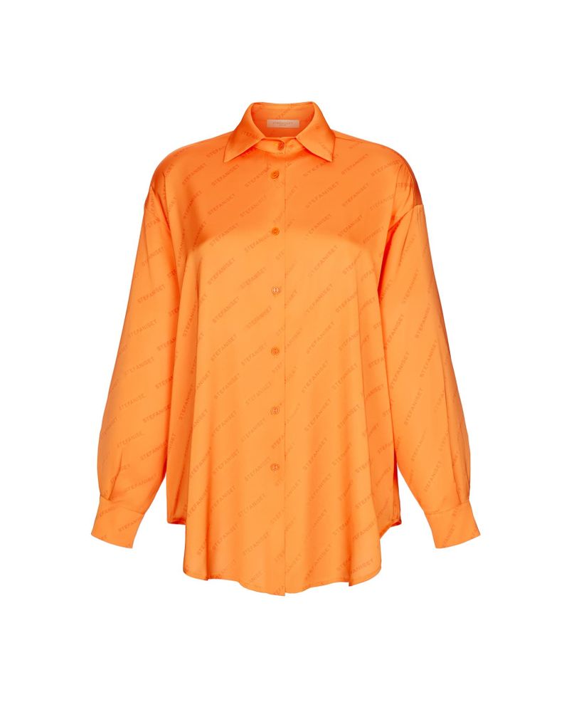 Пижамная рубашка городского стиля из шелка с лого, оранжевый
