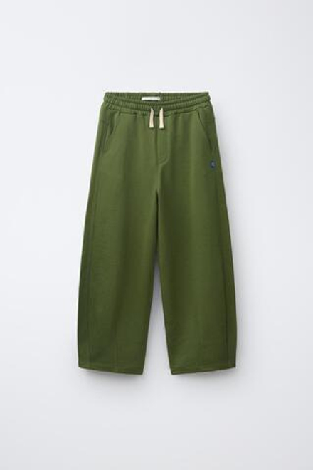ZARA БРЮКИ BARREL ИЗ ФУТЕРА, ЗЕЛЕНЫЙ
