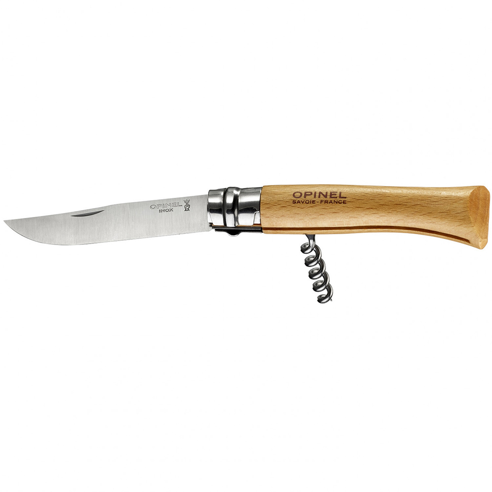 Нож Opinel №10, нержавеющая сталь, бук, со штопором, 001410