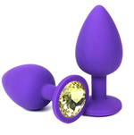 Фиолетовая анальная пробка с желтым стразом - 9,2 см. (Цвет: желтый)