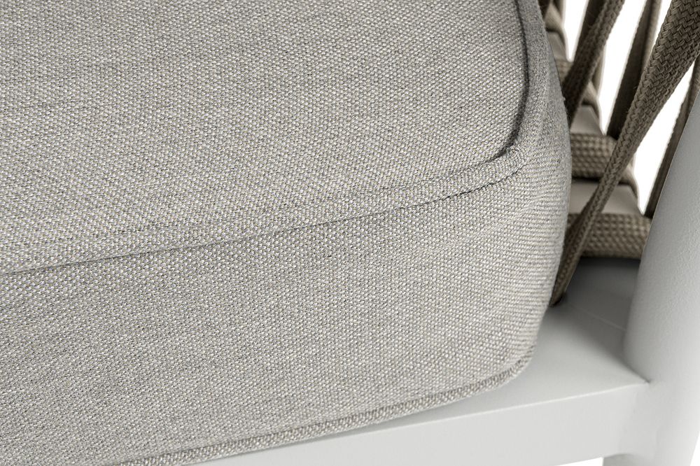 "Касабланка" диван модульный плетеный из роупа, каркас алюминий, роуп серо-коричневый 23мм, ткань бежевая 15052