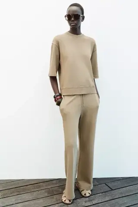 ZARA ТОЛСТОВКА ОВЕРСАЙЗ С ЭФФЕКТОМ ПОТЕРТОСТИ, ПЕСОЧНЫЙ