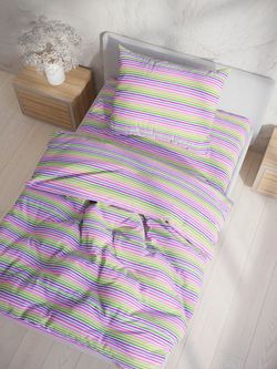 Постельное белье Сказка "Яркая полоска" 1,5-сп Наволочка 50х70 см 1 шт Простынь на резинке 90х200 см Пододеяльник 145х215 см, перкаль