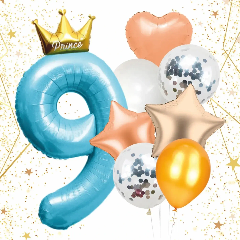 Набор шаров 8 шт «9 - Prince», голубой (цирфа + 7 шаров)