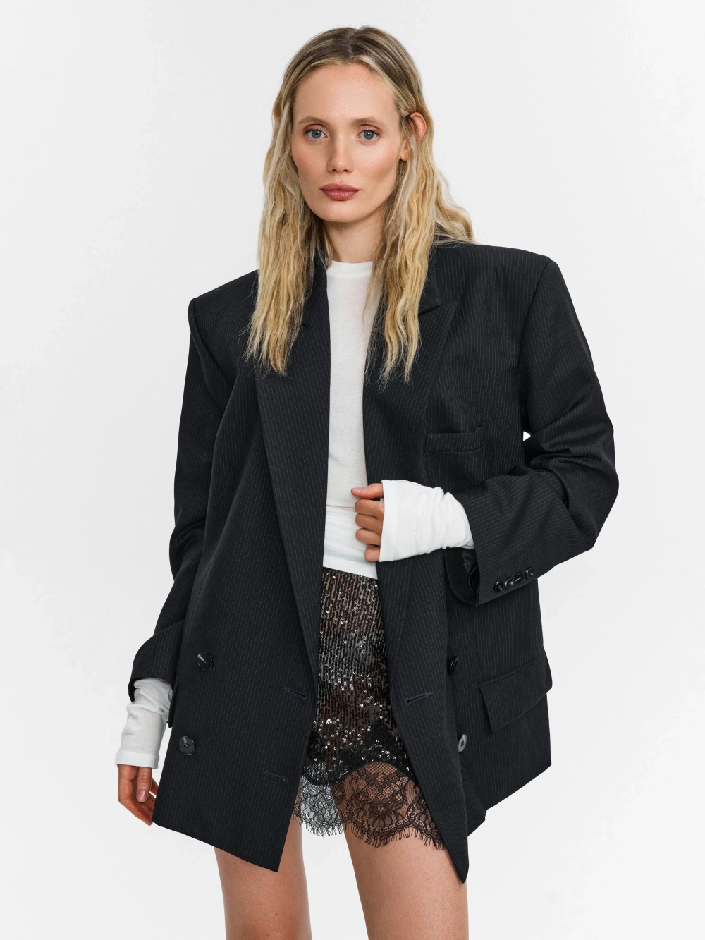 “Exstra mini” Прозрачная юбка мини из пайеток с кружевом.