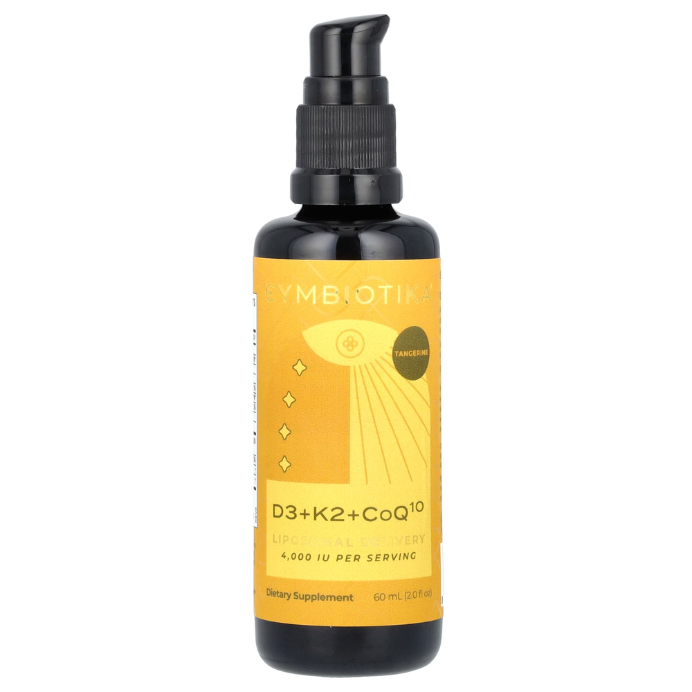 Cymbiotika, D3 + K2 + CoQ10, липосомальная доставка, мандарин, 4000 МЕ, 60 мл (2 жидк. унц.)
