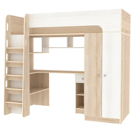 Кровать-чердак КарИВи Астра 10 Дуб Сонома Белое Дерево